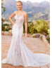 Beaded White Lace Crepe V Back Wedding Dress